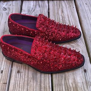 MEN’S RED Spike Slip On Tuxedo Loafers Shoes Size 7.5